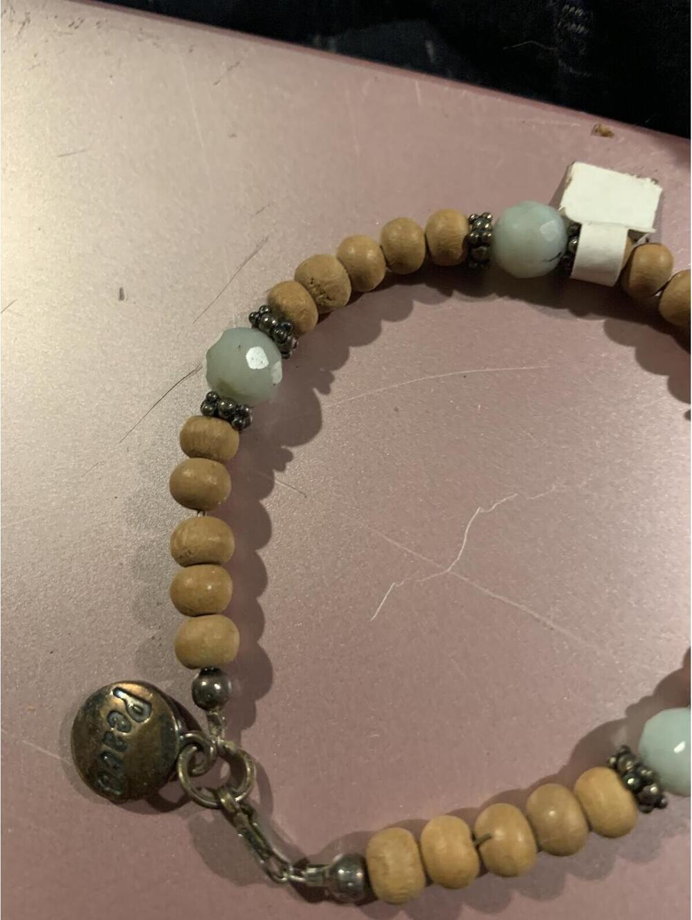 925 Pura Vida Beaded Bracelet with Light Blue and Wooden Beads
